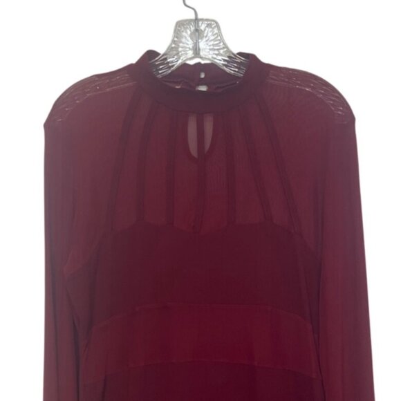 Long Sleeve Dress Womens Burgundy XL Sheer Panel - Picture 3 of 7